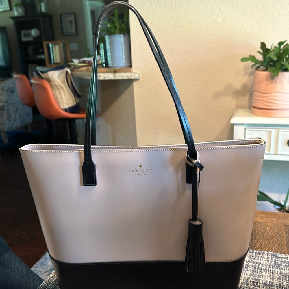 Kate Spade Tan & Black Colorblock Smooth Leather Tote